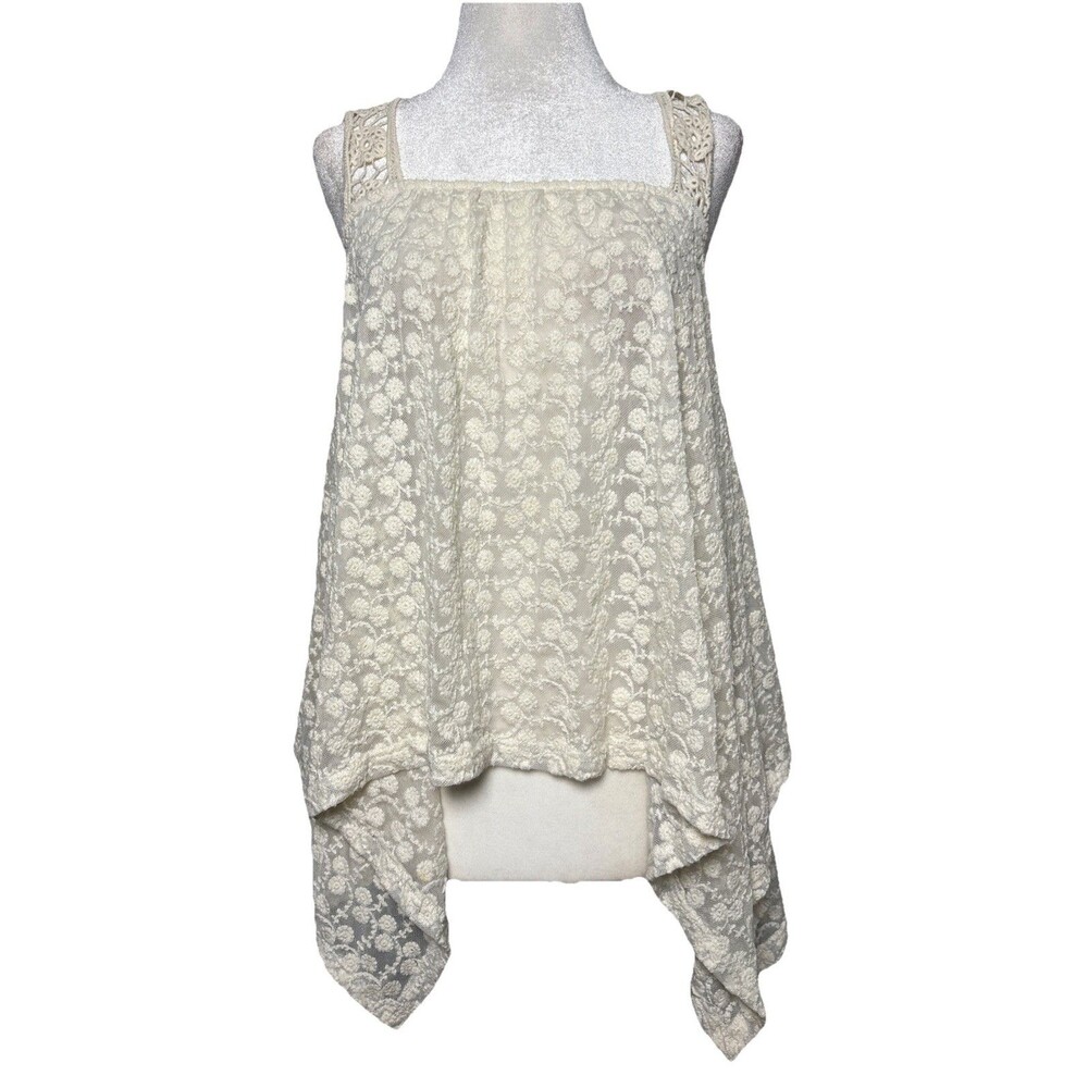 Urban Outfitters Boho Fairy Lace Tank Top S Shark Bite Hem Embroidered Straps
